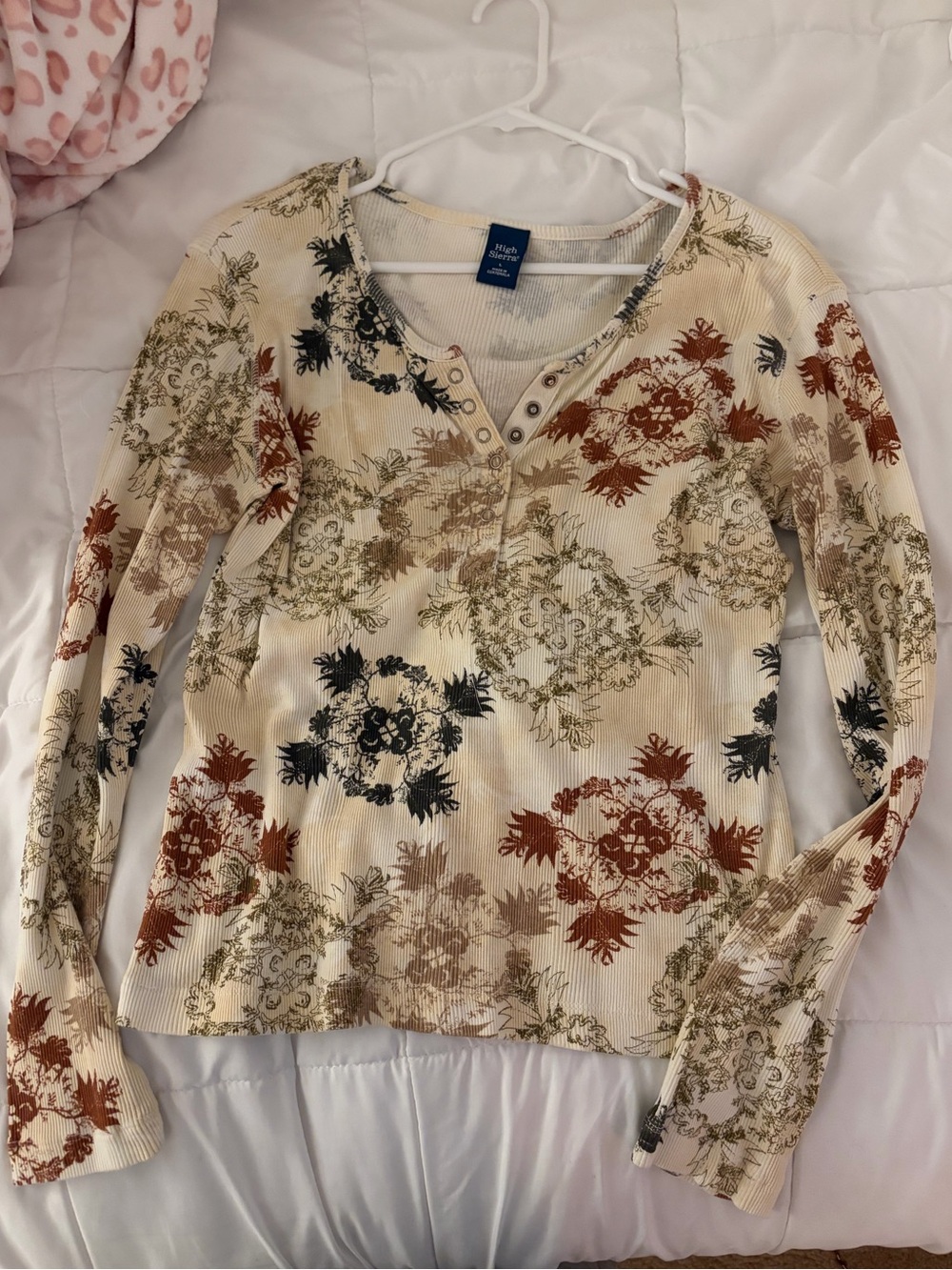 High Sierra Cream Floral Long-Sleeve Henley Top